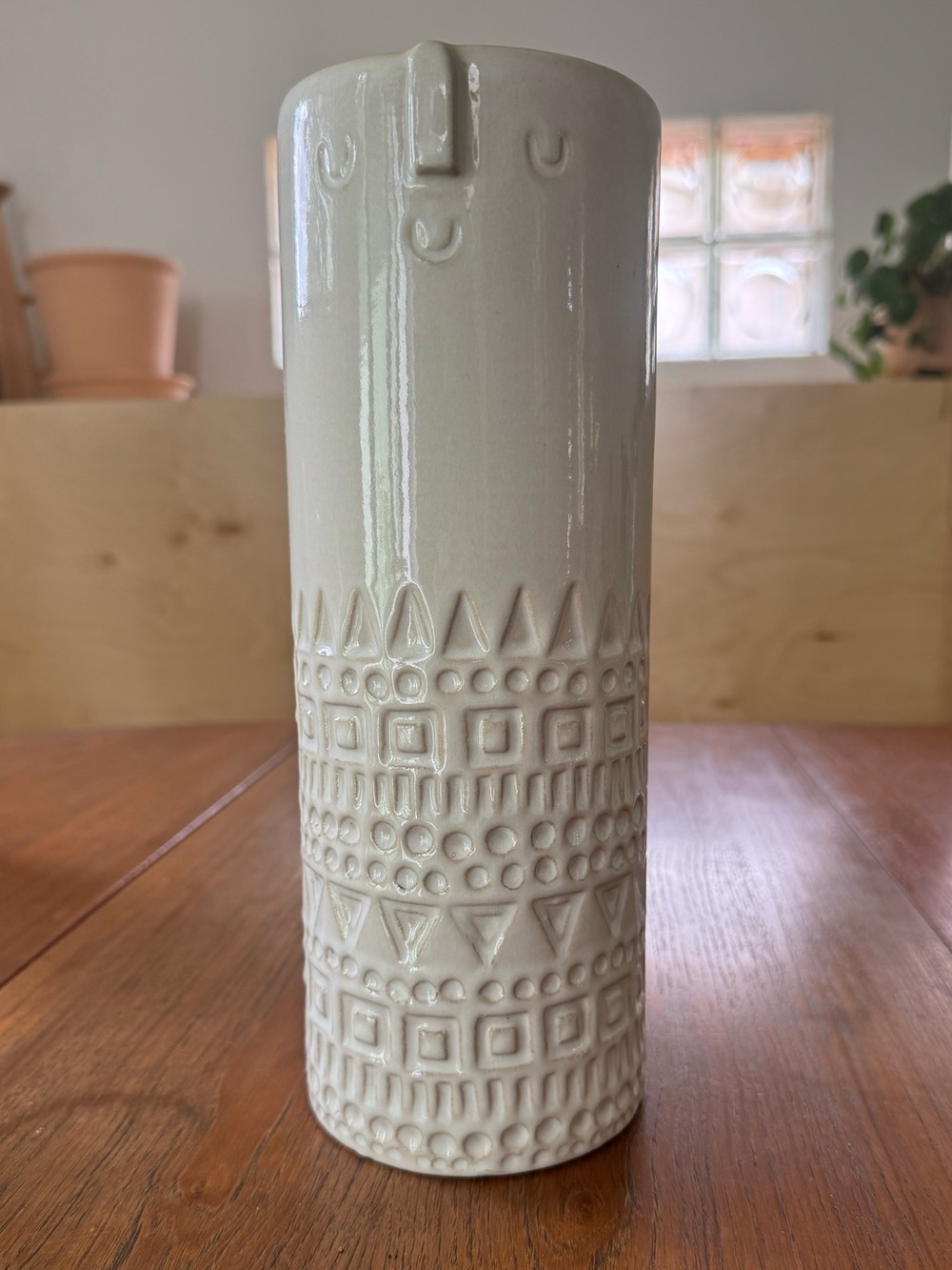 AtelierStella x West Elm Tall Cylindrical Glazed Terracotta Vase w Face